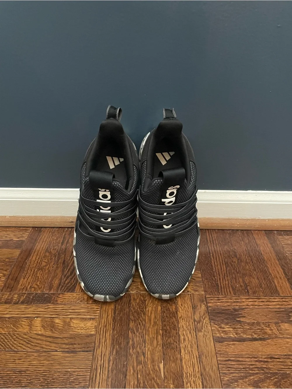Kids Black Adidas Sneakers with Camo Sole